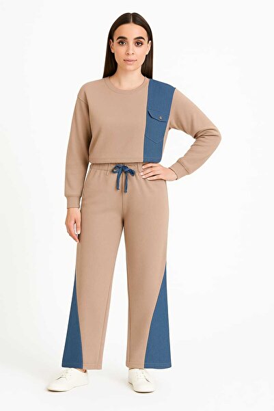 ANATOLIATEKSTILE Compleu Damă Casual – Bluză Crop & Pantaloni Largi, Bumbac c...