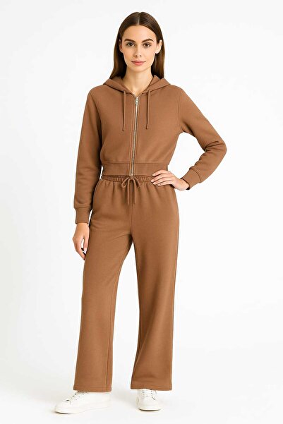 ANATOLIATEKSTILE Women's Tracksuit Set – Zipper Hoodie and Wide Leg Pants, Ca...