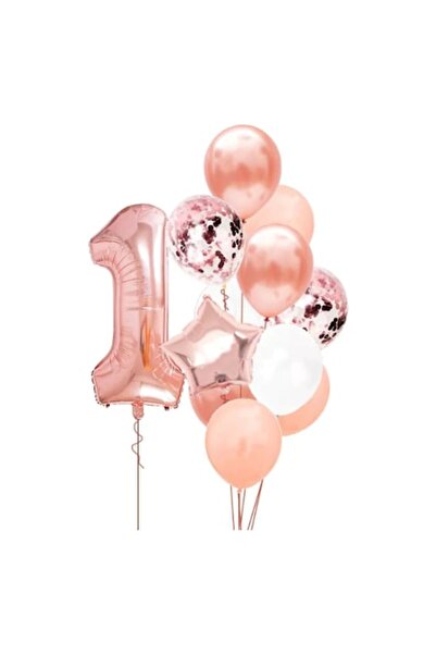 selling depot Set of 12 1st Birthday Balloons, Rose Gold