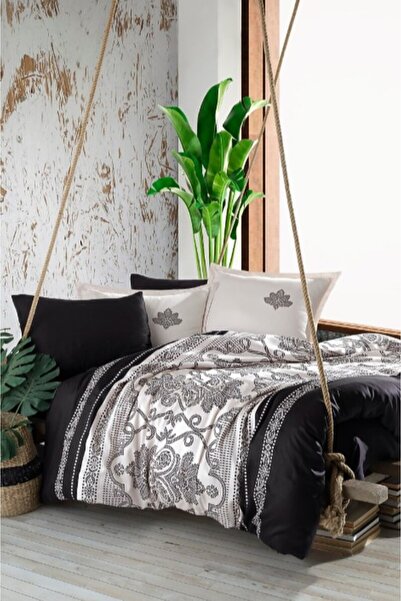 Clasy Single Satin Duvet Cover Set Ahiska V1 Black