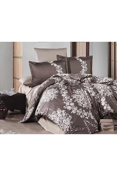 Clasy طقم غطاء لحاف من الساتان مفرد ميلروز V1 بني