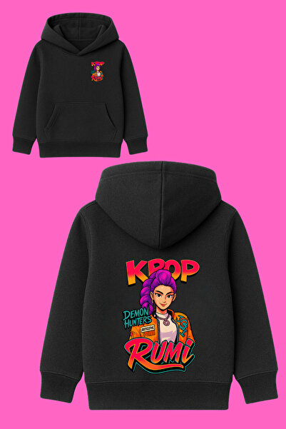 MECH BUTİK Φούτερ με κουκούλα Demon Hunters Huntrx με στάμπα σε μαύρο χρώμα