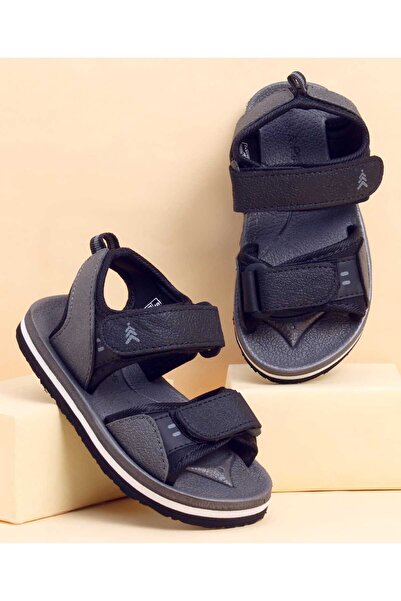 Pine kids Solid Sandals With Velcro Closure - Black & Grey