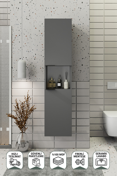 BİANİ FİX Arya Ve Loft Uyumlu Mat Gri Boy Dolabı