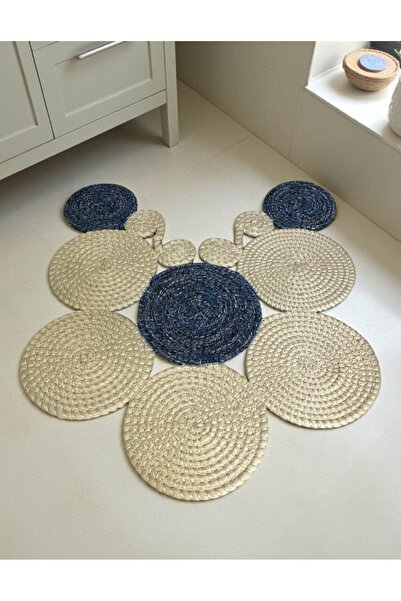 home inn Bath Mat Knitted Textured Round Shape 51X60 cm – Special Patterned Multi-Piece Model