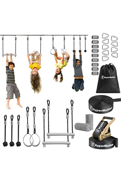HyperMotion Cursă cu obstacole Ninja pentru copii - slackline set - 7 obstacole