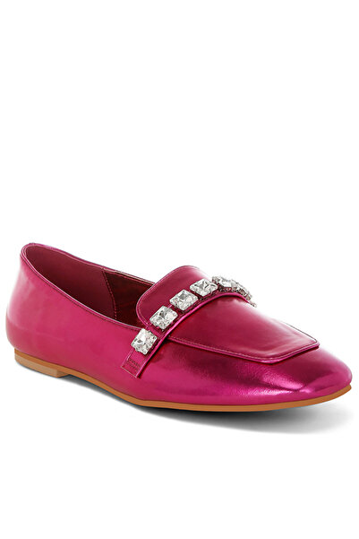 london Rag Women Metallic Diamante Strap Loafers in Fuchsia