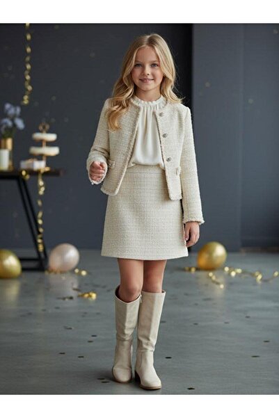 Zekids تنورة للفتيات من قماش التويد اللامع