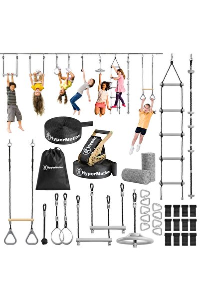 HyperMotion Cursă cu obstacole Ninja pentru copii - slackline set - 9 obstacole