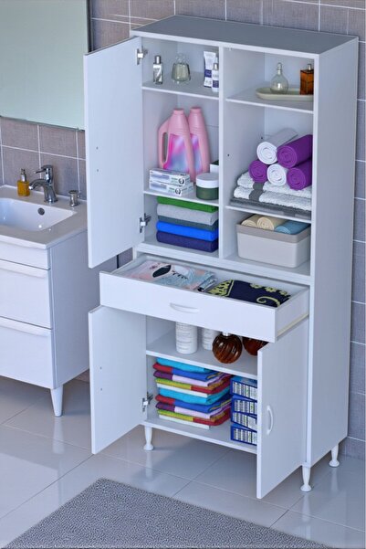 Eliusta Rivo 4 Raflı Banyo/Mutfak Dolabı 80 cm Beyaz Renkli Çok Amaçlı Dolap ...