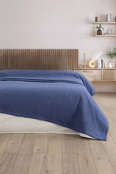 Sevim Single Jacquard Pique - Embossed Bedspread - 100% Cotton-160X260 Cm-Indigo