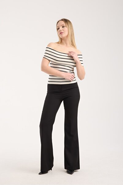 G-FOX Women's Off-Shoulder Bardot Neckline Striped Stretchy Cotton Short Sleeve Stylish Casual Fit T-Shirt Blouse 6017