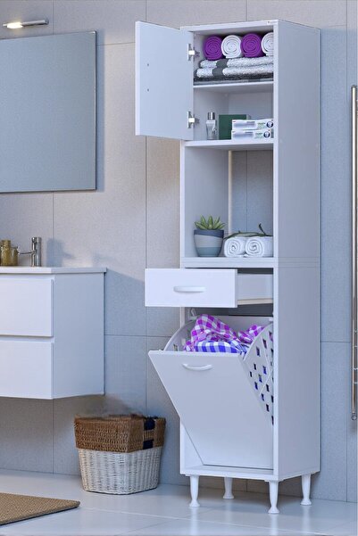 Eliusta Seris Sepetli ve Çekmeceli Banyo Dolabı G:40 cm Çok Amaçlı Beyaz Düze...