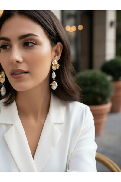 Alyas Aksesuar أقراط ZR مزينة بالزهور واللؤلؤ