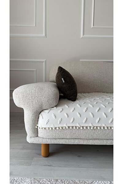 Hisar Home Tassel Pompom Chenille Three-Seat Sofa Cover – Non-Slip and Stretc...