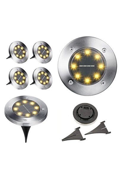 selling depot Σετ 4 ηλιακών λαμπτήρων – 8 LED 2W θερμό λευκό, ανοξείδωτο ατσά...