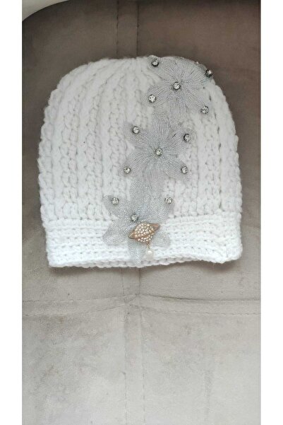 Daisy Örgü Şapka Bere Atkı El Örgüsü Şapka Bohem Vintage Kürk Şapka