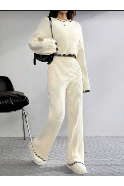 NEWCO Shepherd Detailed Women's Ecru Double Knitwear Set