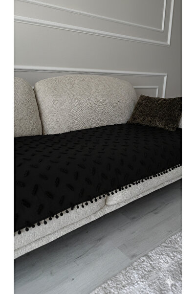 Hisar Home Püsküllü Ponponlu Şönil Üçlü Koltuk Örtüsü – Kaymaz ve Esnek