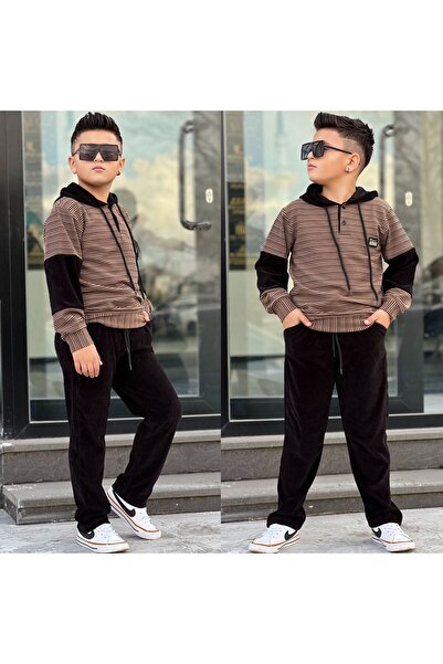 muzur r kids muzur r kids سترة بغطاء للرأس للأولاد - بنطلون مخملي من الليكرا ...