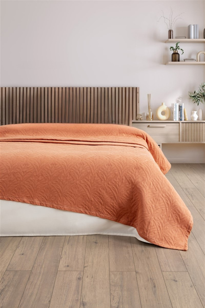 Sevim Single Embossed Thick Pique-Jacquard Bedspread - 100% Cotton-160X260 Cm-Apricot