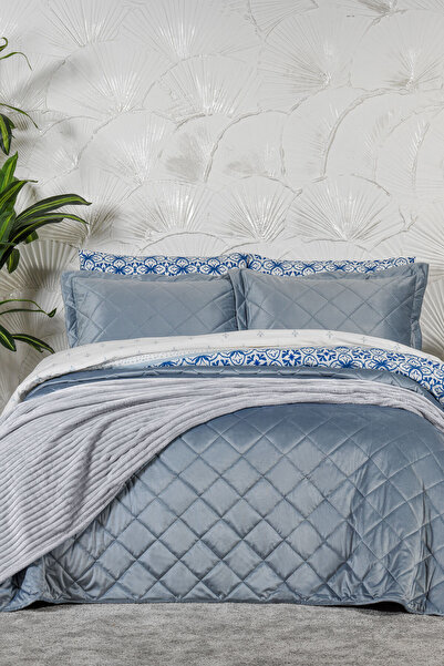 Elart Alice Kombin Set Yatak Örtüsü Nevresim Takımı Battaniye Çeyiz Seti (240x260 cm) Gri