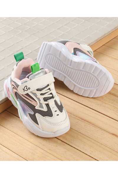 Babyoye Color Block Sneaker Shoes with Velcro Closure - Pink & Cream
