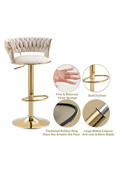 LAOBAN Bar Stool Chair with Steel Base | Adjustable Height Velvet Leather Bar Stool Chair( BEIGE 01)