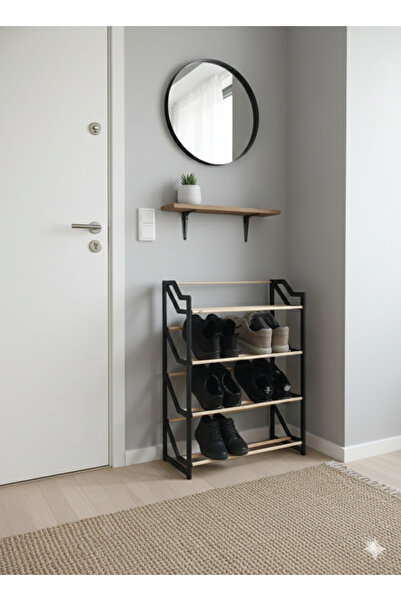 WOOD 4 katlı masif ahşap çubuklu ayakkabılık