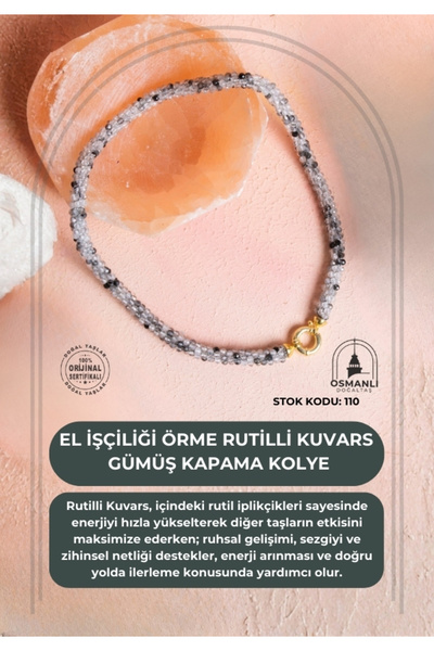 OSMANLI DOĞAL TAŞ Certified Handcrafted Knitted Rutilli Quartz Closure Necklace (Sk:110)