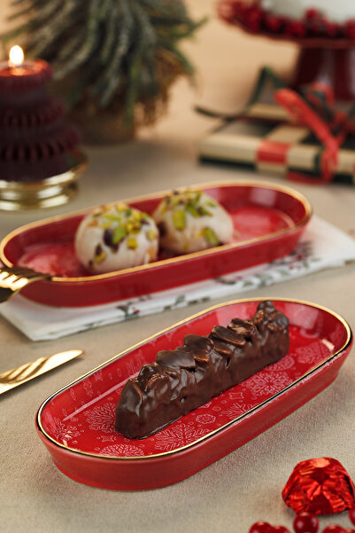 Kütahya Porselen طبق قارب هوليداي مكون من قطعتين مقاس 21 سم باللون الأحمر