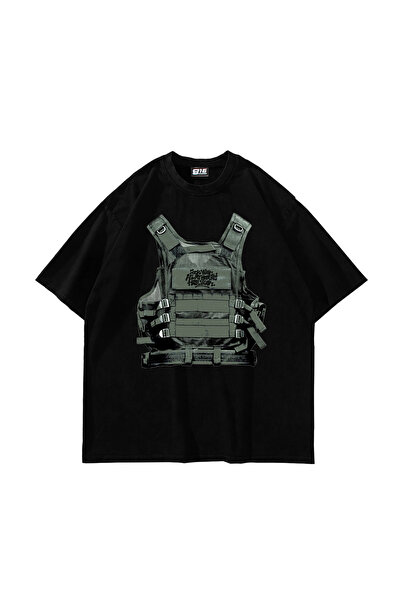 Bak Moda F*ck War cu imprimeu supradimensionat Unisex Negru tricou