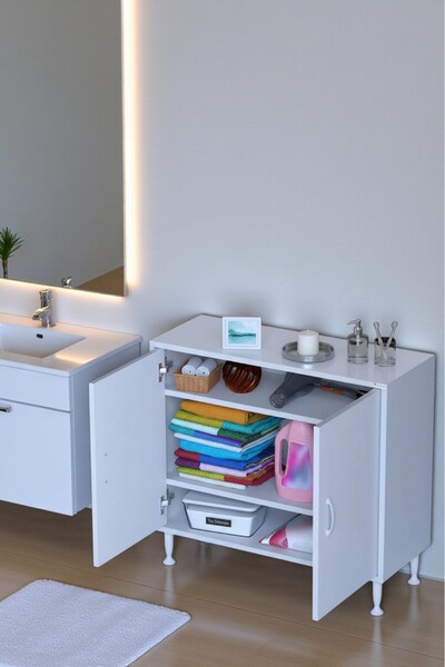 Eliusta Sabir 80 cm 2 Raflı Beyaz Banyo Mutfak Dolabı 3 Bölmeli Çok Amaçlı Do...