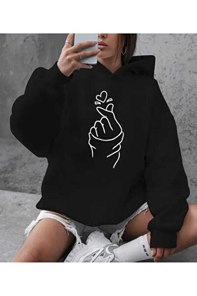 herkesemoda Φούτερ με κουκούλα με λεπτομέρεια εκτύπωσης με μικρό καρδιά