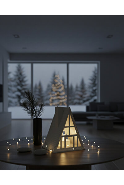 Elana Design Bungalov Kış Evi Mumluk - Dekoratif Ev ve Yılbaşı Süsü - Ledli M...