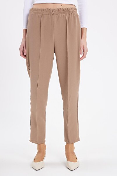 Tudors Women's Relax Fit Comfortable Cut High Waist Straight Leg Elastic Waistband Mink Trousers