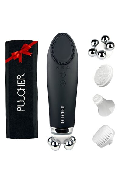 PULCHER Aparat de masaj facial profesional 6 în 1, 4 capete, negru