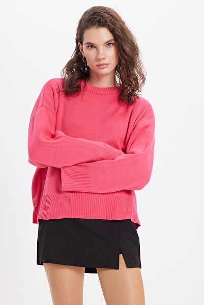 Tudors Women's Oversized wide cut bicycle collar fuchsia sweater
