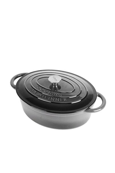 Cooking by Heinner Enameled Cast Iron Oval Pan with Lid 33x26x11.5 cm, 6L - Marble Grey (Cooking by Heinner)