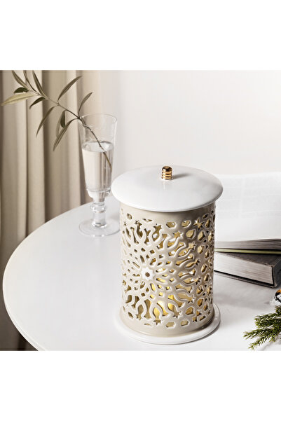 Otantik Asalah Porcelain Decorative Electronic Candleholder with Cutout Detail - 31 cm