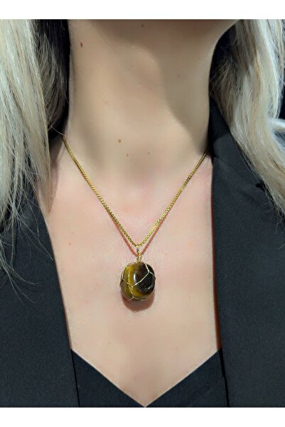 MITH SB TAKI Stainless Steel Chain Necklace Natural Stone Necklace-Gold