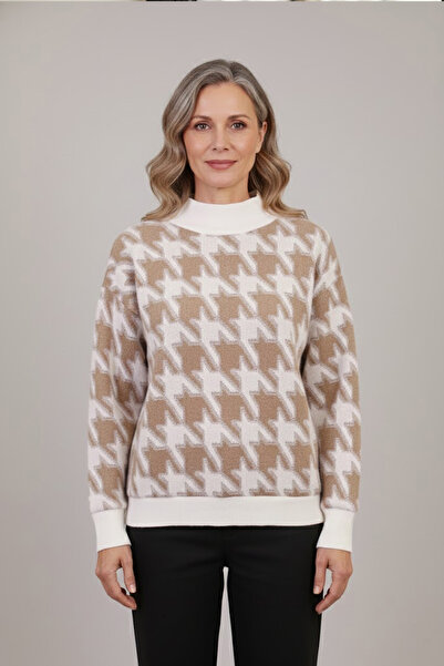 YXL COLLECTION بلوزة نسائية مقاس كبير قماش قابل للتمدد ياقة مرتفعة متوسطة الطول بدون أكتاف منقوشة وناعمة بلوزة للأم