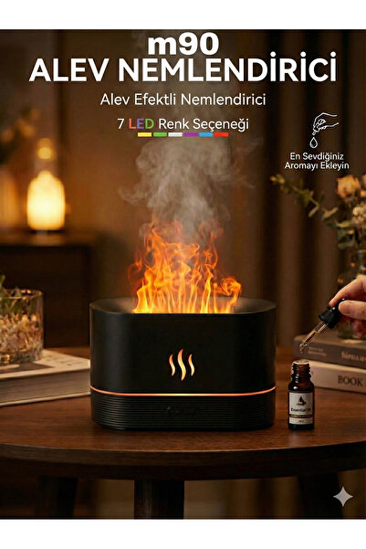 M90 Alev Efektli Hava Nemlendirici Buhar Makinesi Aromaterapi Aroma Difüzörü