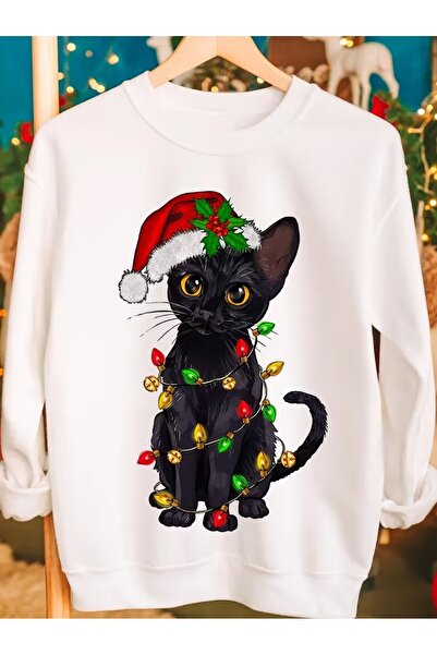 AEMİ سويت شيرت للجنسين بتصميم السنة الجديدة مطبوع قصة فضفاضة برقبة دائرية