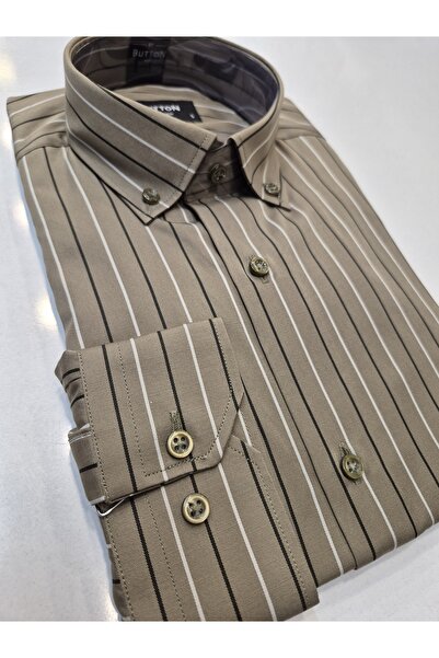 AFYON PASTEL Classic Cut Pocket Striped Button Collar Men's Shirt