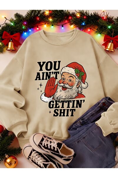 AEMİ Unisex Moș Crăciun cu imprimeu supradimensionat bumbac 100% guler rotund...