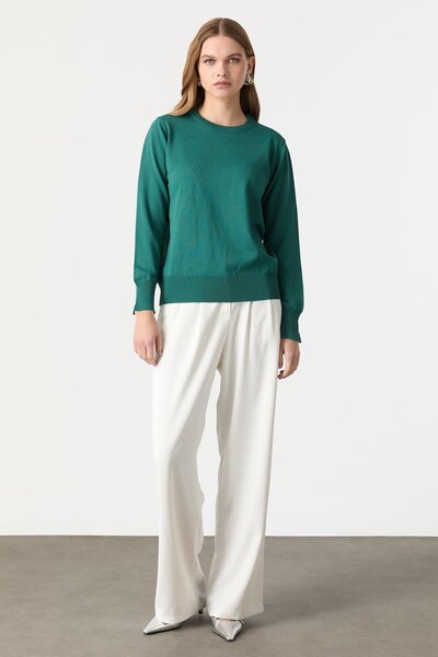 accort Biye Detaylı Basic Triko Kazak-ZÜMRÜT