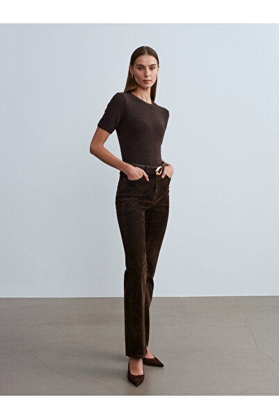 Dilvin 72111 Kadife Flare Pantolon-Kahve