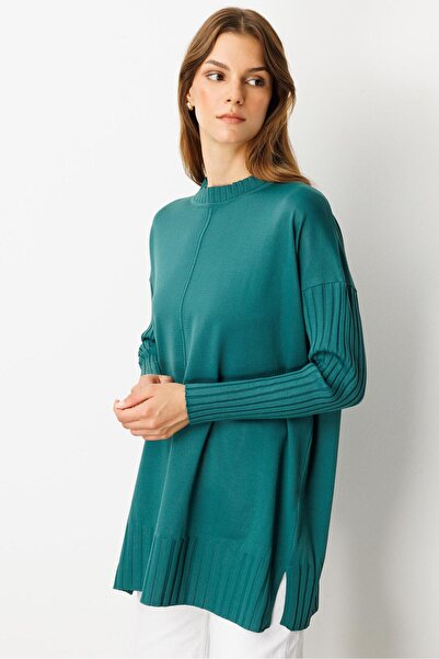 accort Ribana Detaylı Triko Tunik-ZÜMRÜT