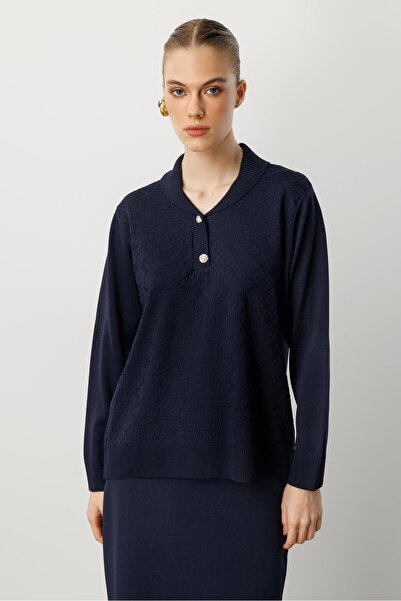 accort Büyük Beden Düğme Detaylı Triko Kazak-LACI